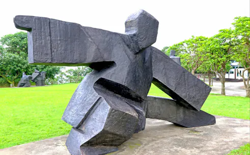 Sculpture at Jinshan JuMing Museum in Taiwan's outdoor park.