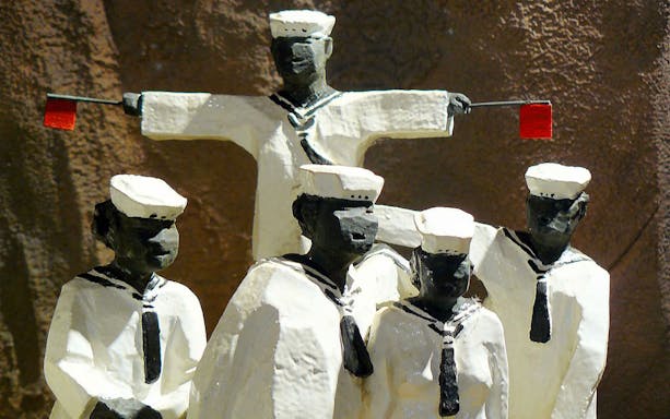 Sculpture of sailors at Jinshan JuMing Museum, Taiwan.