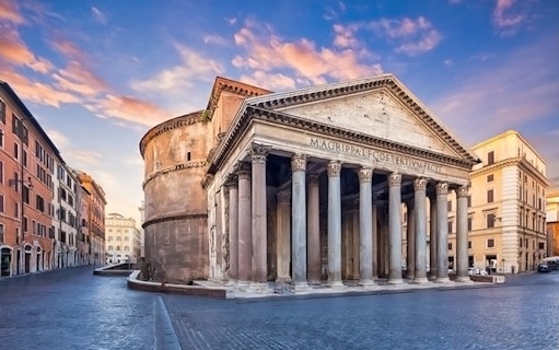 Pantheon in Rome at sunset, part of Leonardo da Vinci Museum Entry & Pantheon Audioguide tour.
