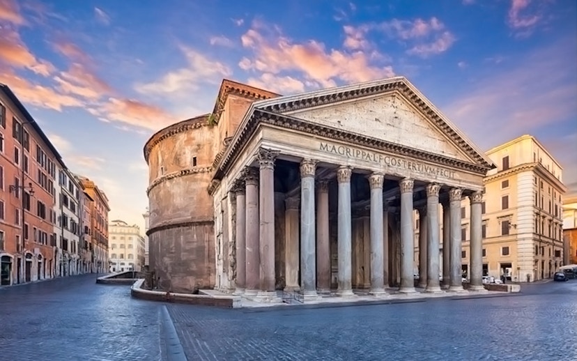 Pantheon in Rome at sunset, part of Leonardo da Vinci Museum Entry & Pantheon Audioguide tour.