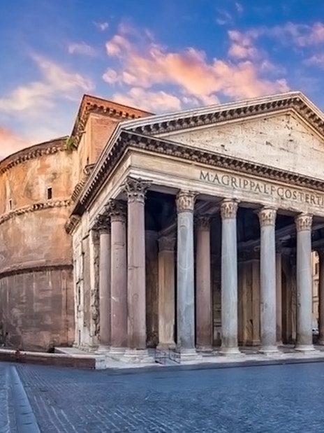 Pantheon in Rome at sunset, part of Leonardo da Vinci Museum Entry & Pantheon Audioguide tour.