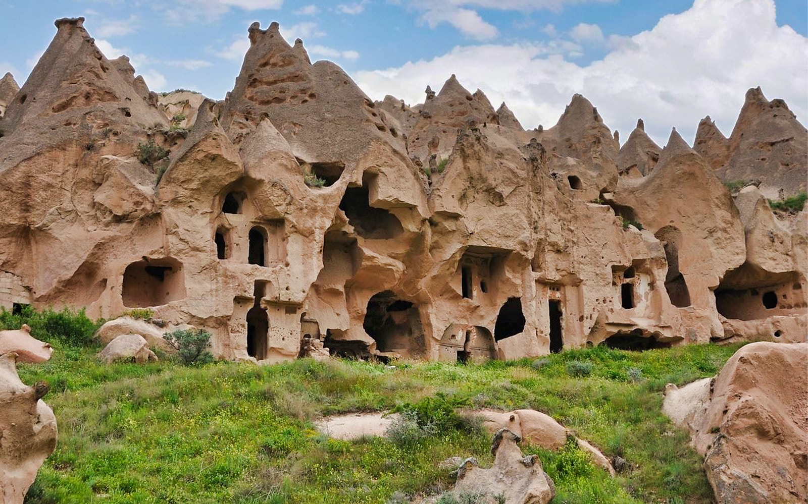 Cave dwellings in Cappadocia's Goreme Open-Air Museum, Turkey.