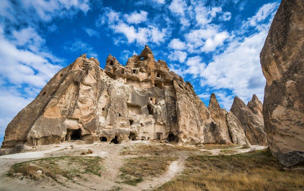 Rock formations and cave dwellings in Cappadocia, Turkey, on the North Cappadocia Day Tour.