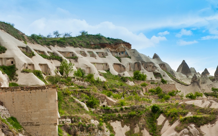 Cave dwellings in the rock formations of South Cappadocia, Turkey.