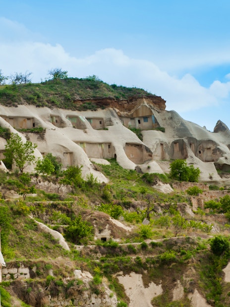 Cave dwellings in the rock formations of South Cappadocia, Turkey.