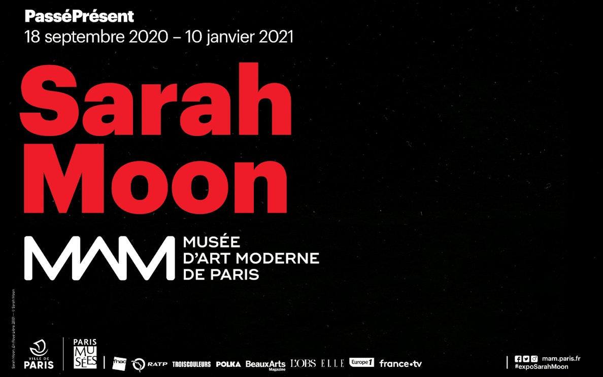 Sarah Moon exhibition poster at Paris Museum of Modern Art, dates September 2020 to January 2021.