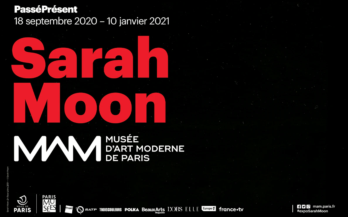 Sarah Moon exhibition poster at Paris Museum of Modern Art, dates September 2020 to January 2021.