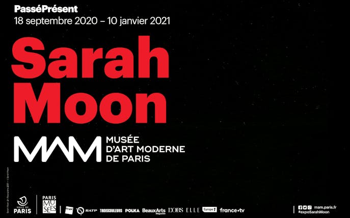 Sarah Moon exhibition poster at Paris Museum of Modern Art, dates September 2020 to January 2021.