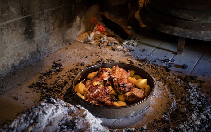 Traditional Croatian peka with meat and potatoes in Cavtat & Konavle Valley.