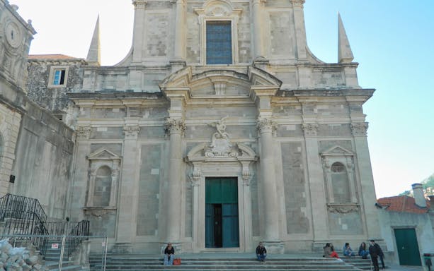 Baroque church facade in Dubrovnik on panoramic city tour.