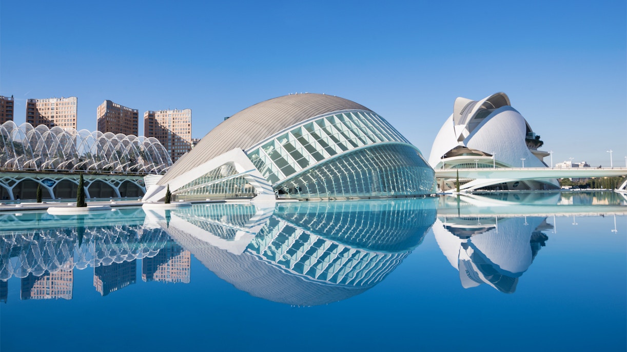 Hemispheric Valencia 3D cinema dome in City of Arts and Sciences complex.