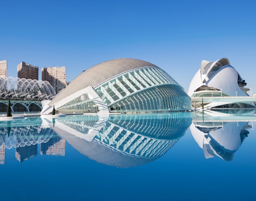 Hemispheric Valencia 3D cinema dome in City of Arts and Sciences complex.