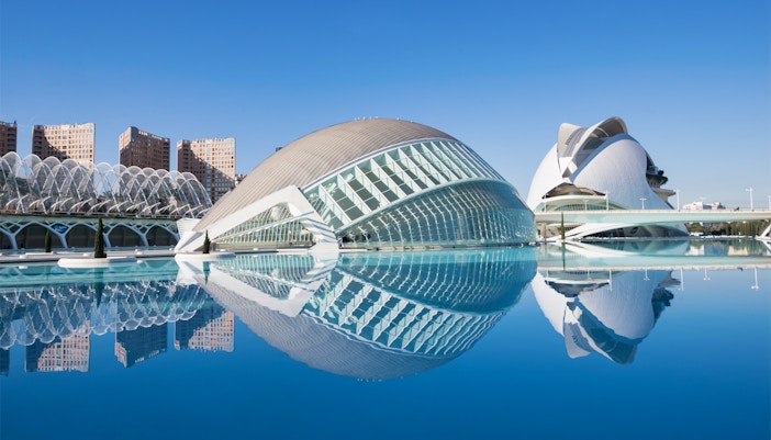 Hemispheric Valencia 3D cinema dome in City of Arts and Sciences complex.