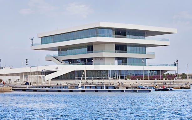 Modern Veles e Vents building by the water in Valencia, part of the City of Arts & Science tour.