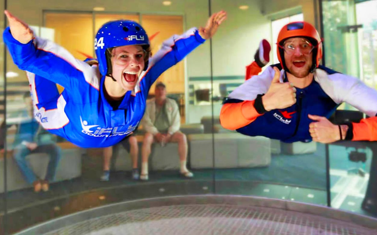 People enjoying indoor skydiving at iFLY, part of the Aquaduck Tour and iFLY Combo.