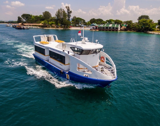 Singapore ferry cruising from Marina South Pier to St John's Island and Kusu Island.