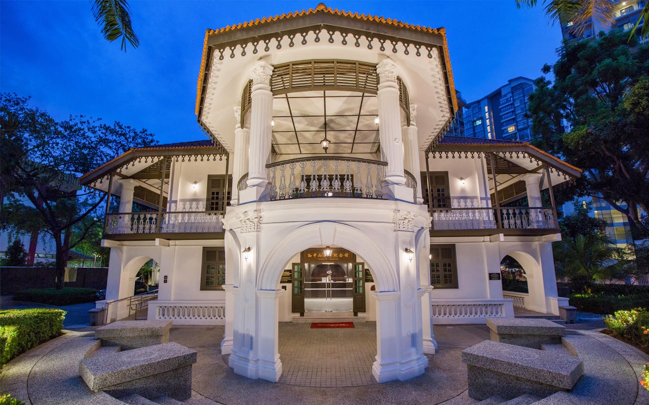 Sun Yat Sen Nanyang Memorial Hall exterior at dusk, Singapore.