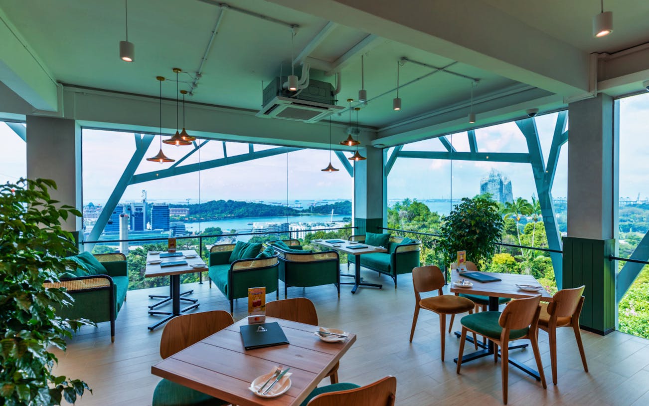 Dining area with panoramic views of Sentosa Island from Mount Faber.