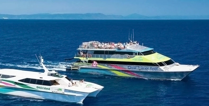 Catamaran cruise near Green Island on the Great Barrier Reef with semi-submarine experience.