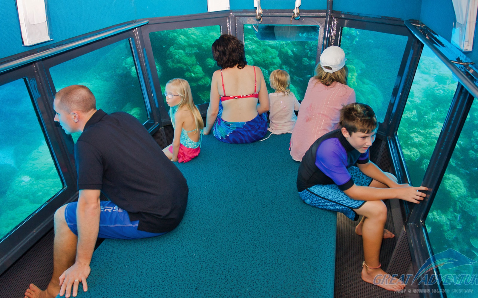Underwater viewing area on Great Barrier Reef Adventure Cruise.