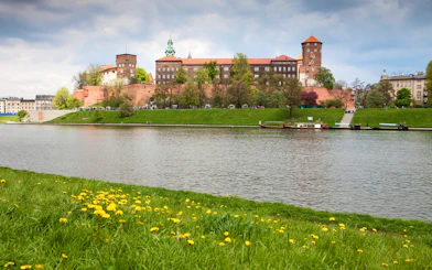 Wawel Castle and Cathedral viewed from across the Vistula River in Krakow.