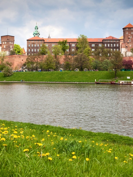 Wawel Castle and Cathedral viewed from across the Vistula River in Krakow.