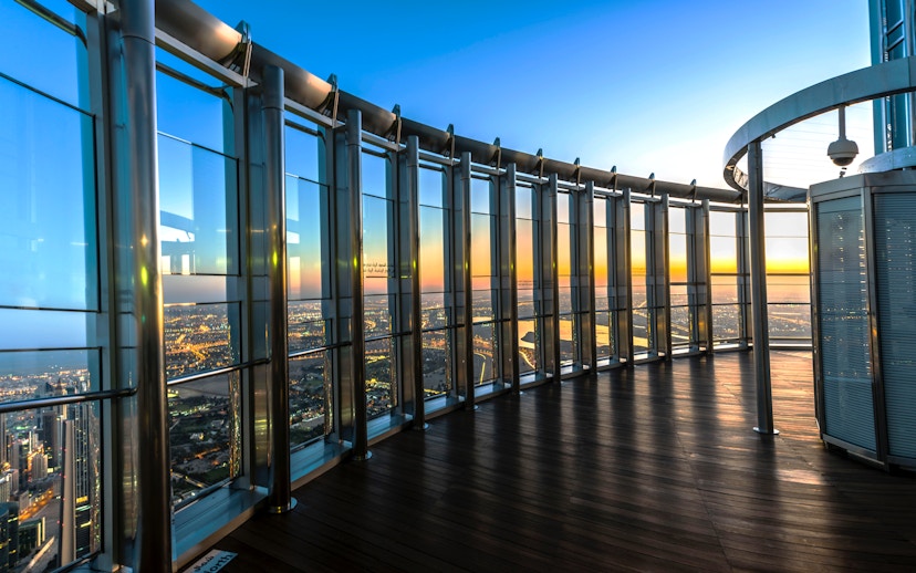 Burj Khalifa observation deck view, Dubai skyline, IMG Worlds of Adventure combo offer.