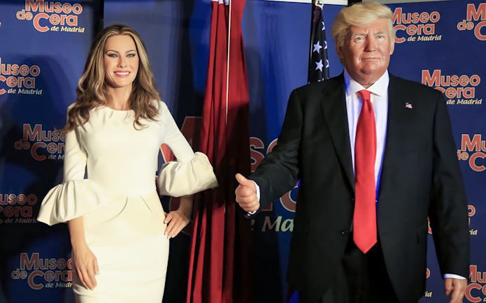 Wax figures of Donald Trump and Melania Trump at Wax Museum Madrid.