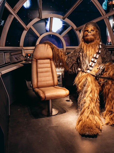Chewbacca figure in spaceship cockpit at Wax Museum Barcelona.