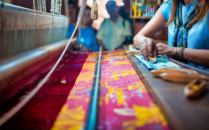 Weaving demonstration at Silk Museum in Valencia.