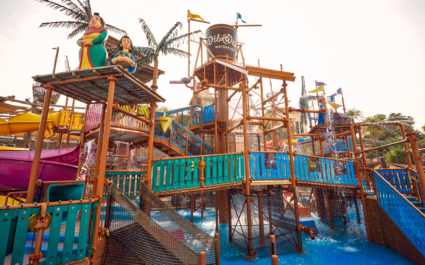 Wild Wadi Waterpark play area with slides and water features in Dubai.