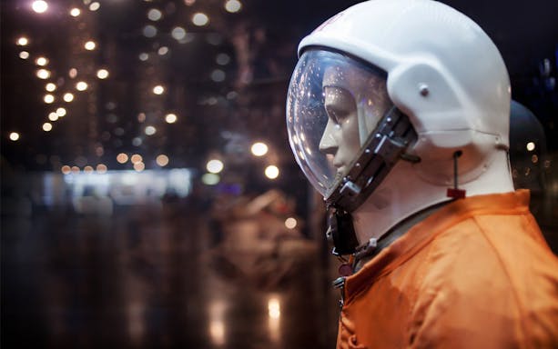 Astronaut suit display at the Space Museum during a private tour.