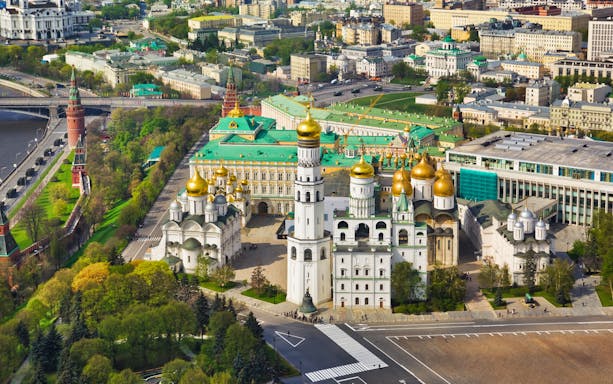 Kremlin complex with cathedrals and Ivan the Great Bell Tower in Moscow.