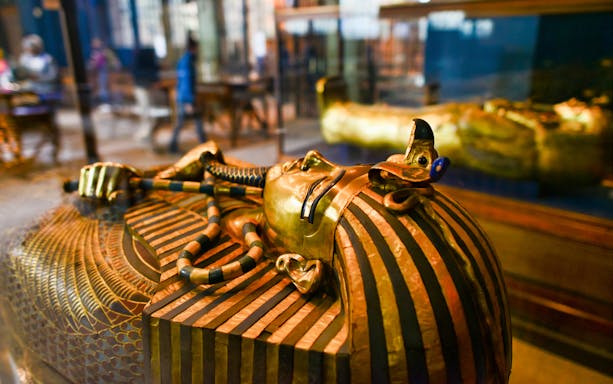 Golden sarcophagus of Tutankhamun in the Egyptian Museum, Cairo, on a guided tour.