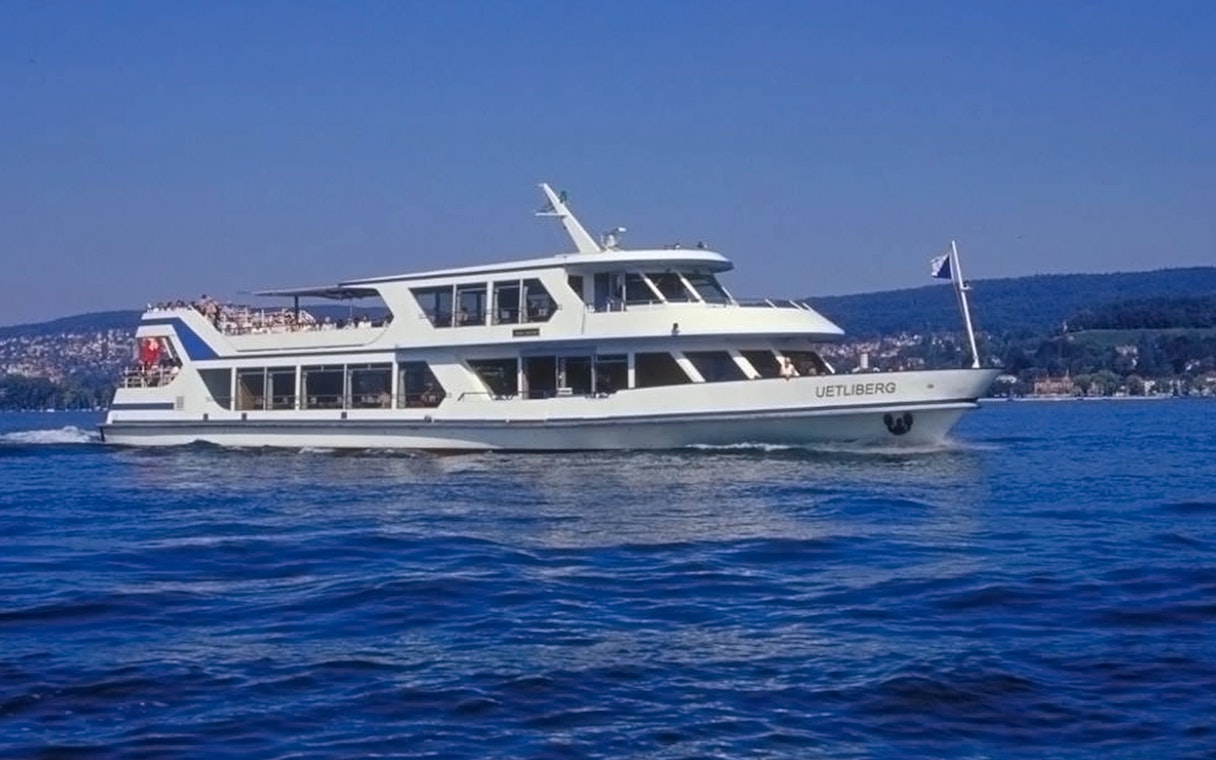 Sightseeing cruise boat on Lake Zürich during Half-Day Tour with Lindt Home Of Chocolate.