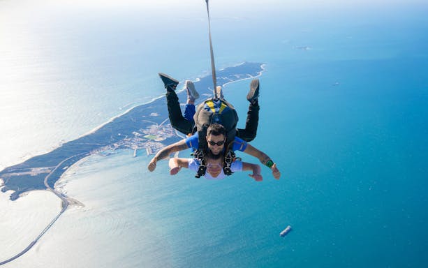 Tandem skydive over Rockingham coastline near Perth from 15,000 feet.
