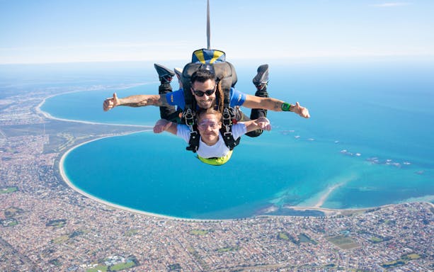 Tandem skydive over Rockingham, Perth with ocean and coastline view from 15,000ft.