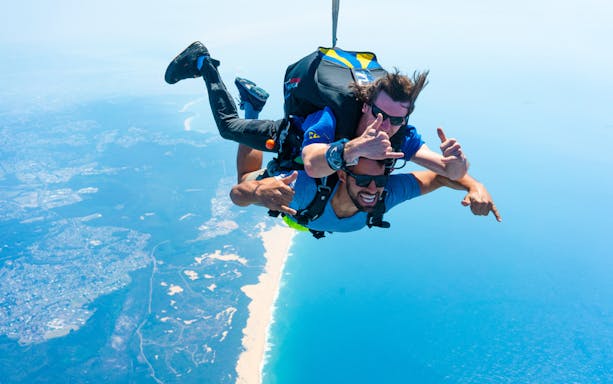 Tandem skydive over Hunter Valley coastline at 15,000ft.
