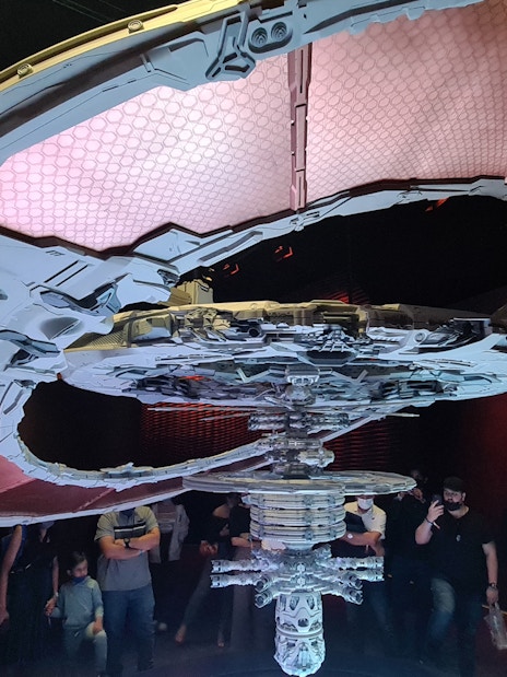 Futuristic exhibit inside Dubai Museum of the Future, part of IMG Worlds of Adventure combo.