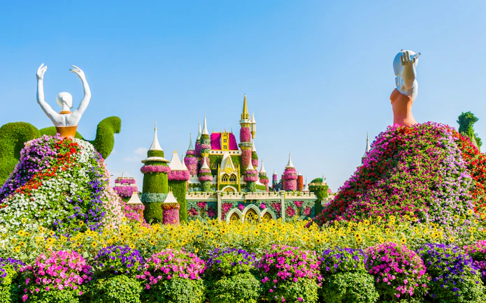 Dubai Miracle Garden floral sculptures and castle with skip-the-line access.