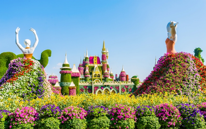 Dubai Miracle Garden floral sculptures and castle with skip-the-line access.