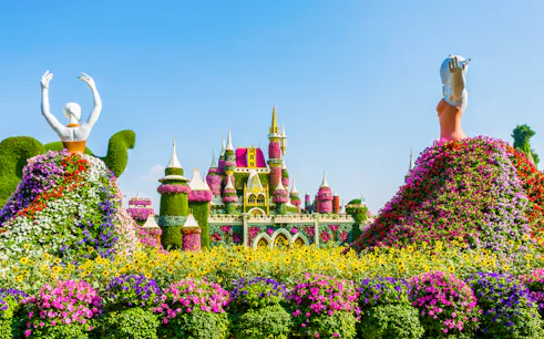Dubai Miracle Garden floral sculptures and castle with skip-the-line access.