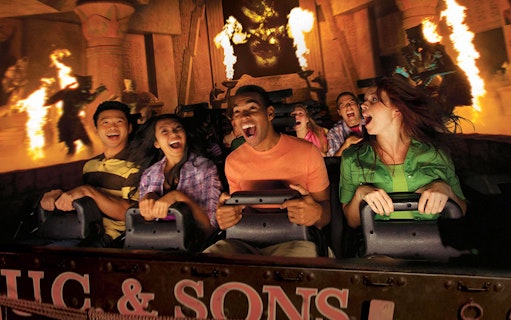 Visitors enjoying a thrilling ride at Universal Studios Hollywood.