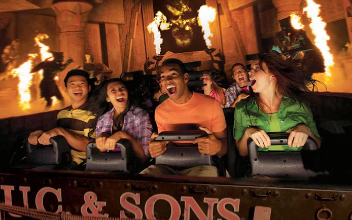 Visitors enjoying a thrilling ride at Universal Studios Hollywood.