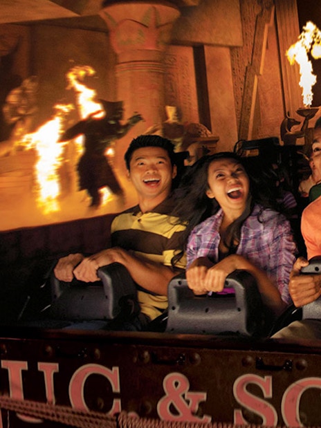 Visitors enjoying a thrilling ride at Universal Studios Hollywood.