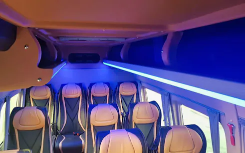 Luxury interior of private transfer van for Eden Andalou Spa Resort from Marrakesh.