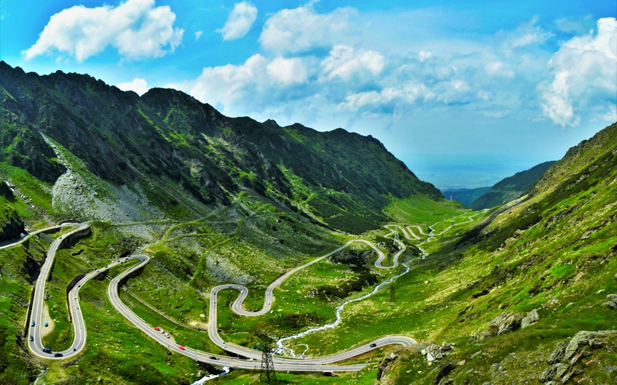 Transfagarasan Highway winding through Carpathian Mountains, Romania.