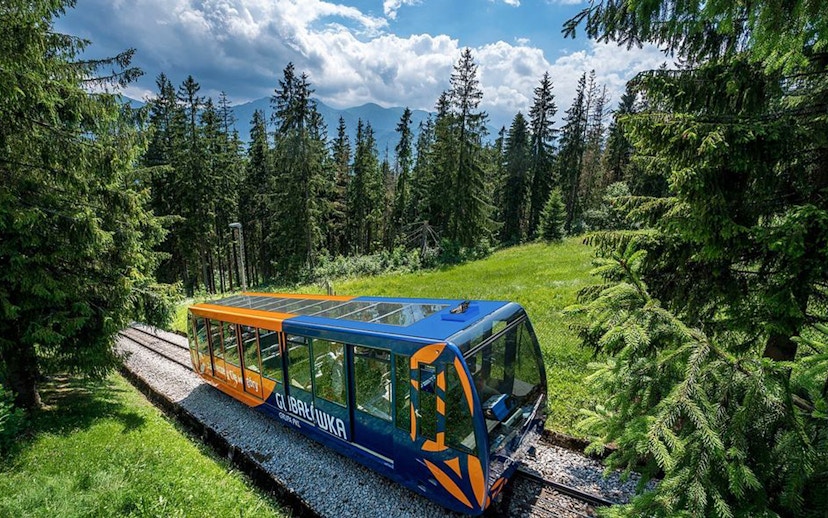 Cable car in Zakopane forest during Krakow full-day trip.