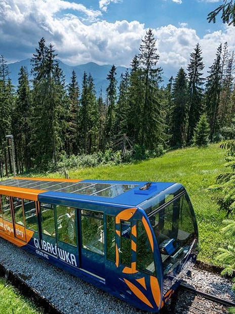 Cable car in Zakopane forest during Krakow full-day trip.