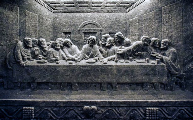 Wieliczka Salt Mine carving of the Last Supper, part of the small group tour.